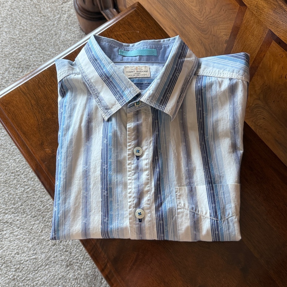 Tommy Bahama Blue and White Striped Shirt